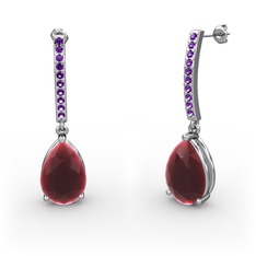 Merinda Damla Küpe - Kök yakut ve ametist 14 ayar beyaz altın küpe #1ujyj59