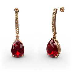 Garnet ve dumanlı kuvars 18 ayar rose altın küpe