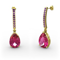 Merinda Damla Küpe - Rodolit garnet ve ametist 8 ayar altın küpe #1wkw1oc