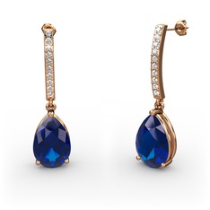 Merinda Damla Küpe - Lab safir ve beyaz zirkon 18 ayar rose altın küpe #1wylc37