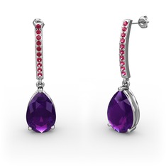 Merinda Damla Küpe - Ametist ve rodolit garnet 14 ayar beyaz altın küpe #1xycqxp