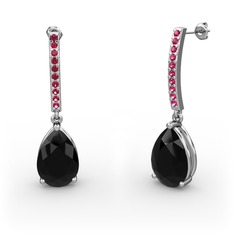 Siyah zirkon ve rodolit garnet 14 ayar beyaz altın küpe