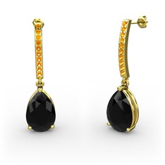 Merinda Damla Küpe - Siyah zirkon ve sitrin 14 ayar altın küpe #1yomqol