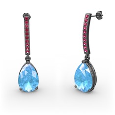 Merinda Damla Küpe - Akuamarin ve rodolit garnet 925 ayar siyah rodyum kaplama gümüş küpe #214rf3