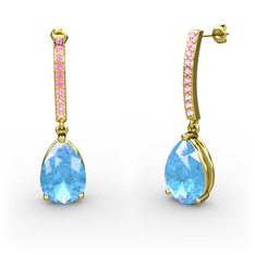 Merinda Damla Küpe - Akuamarin ve pembe kuvars 18 ayar altın küpe #279c0b