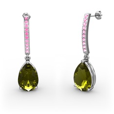Peridot ve pembe kuvars 18 ayar beyaz altın küpe