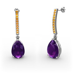 Ametist ve sitrin 8 ayar beyaz altın küpe