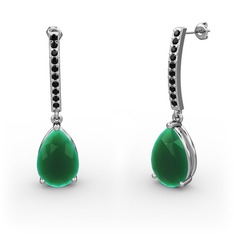 Merinda Damla Küpe - Kök zümrüt ve siyah zirkon 18 ayar beyaz altın küpe #51c4qr