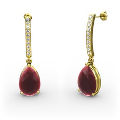Merinda Damla Küpe - Kök yakut ve swarovski 8 ayar altın küpe #56b0sc