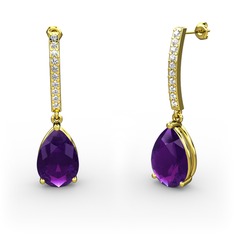 Merinda Damla Küpe - Ametist ve swarovski 925 ayar altın kaplama gümüş küpe #5okysf