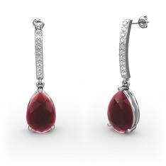 Kök yakut ve swarovski 14 ayar beyaz altın küpe