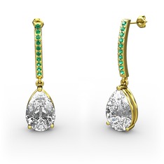 Merinda Damla Küpe - Beyaz zirkon ve yeşil kuvars 8 ayar altın küpe #6hf9y7