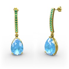 Merinda Damla Küpe - Akuamarin ve yeşil kuvars 18 ayar altın küpe #6sr68l