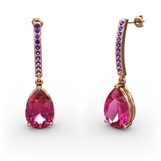 Merinda Damla Küpe - Rodolit garnet ve ametist 8 ayar rose altın küpe #6z58i8