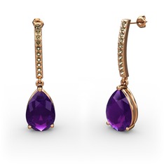 Ametist ve dumanlı kuvars 925 ayar rose altın kaplama gümüş küpe