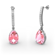 Merinda Damla Küpe - Pembe kuvars ve swarovski 14 ayar beyaz altın küpe #77yfmp