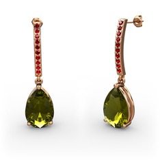 Merinda Damla Küpe - Peridot ve garnet 18 ayar rose altın küpe #795jed