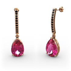 Merinda Damla Küpe - Rodolit garnet ve siyah zirkon 18 ayar rose altın küpe #79wrjb