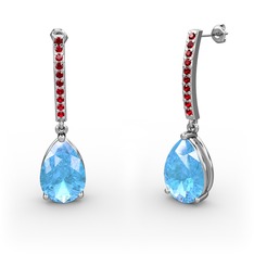 Akuamarin ve garnet 8 ayar beyaz altın küpe