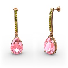 Pembe kuvars ve peridot 14 ayar rose altın küpe