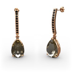 Merinda Damla Küpe - Dumanlı kuvars ve siyah zirkon 18 ayar rose altın küpe #9brkbe
