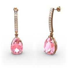 Pembe kuvars ve beyaz zirkon 925 ayar rose altın kaplama gümüş küpe