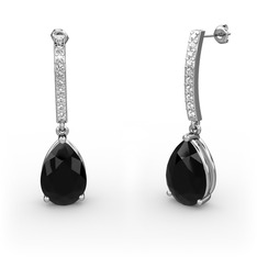 Merinda Damla Küpe - Siyah zirkon ve beyaz zirkon 8 ayar beyaz altın küpe #9ivra7