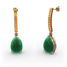 Kök zümrüt ve sitrin 925 ayar rose altın kaplama gümüş küpe