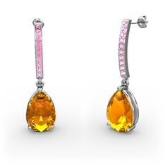 Merinda Damla Küpe - Sitrin ve pembe kuvars 14 ayar beyaz altın küpe #b19gnn