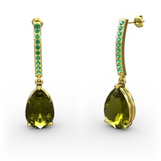 Peridot ve yeşil kuvars 8 ayar altın küpe