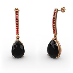 Merinda Damla Küpe - Siyah zirkon ve garnet 8 ayar rose altın küpe #bj6034