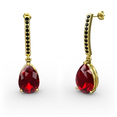 Merinda Damla Küpe - Garnet ve siyah zirkon 14 ayar altın küpe #btbdez