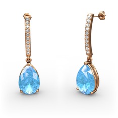 Merinda Damla Küpe - Akuamarin ve swarovski 18 ayar rose altın küpe #c8p7l