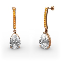 Beyaz zirkon ve sitrin 925 ayar rose altın kaplama gümüş küpe