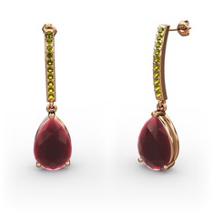 Kök yakut ve peridot 14 ayar rose altın küpe