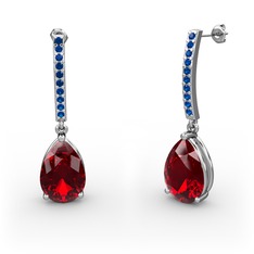 Merinda Damla Küpe - Garnet ve lab safir 18 ayar beyaz altın küpe #e26rp7