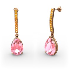 Merinda Damla Küpe - Pembe kuvars ve sitrin 8 ayar rose altın küpe #eh4995