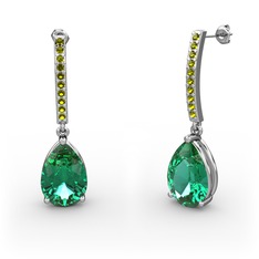 Yeşil kuvars ve peridot 14 ayar beyaz altın küpe