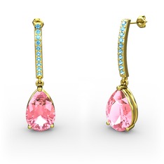 Pembe kuvars ve akuamarin 925 ayar altın kaplama gümüş küpe