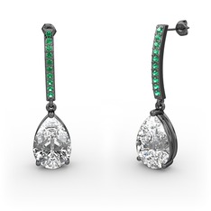 Merinda Damla Küpe - Swarovski ve yeşil kuvars 925 ayar siyah rodyum kaplama gümüş küpe #hbfgwm