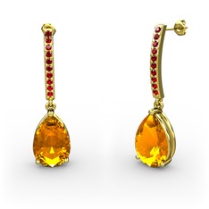 Sitrin ve garnet 14 ayar altın küpe