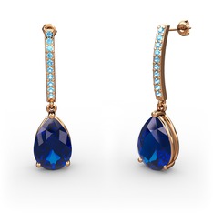 Lab safir ve akuamarin 18 ayar rose altın küpe