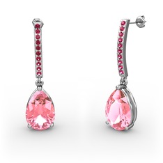 Pembe kuvars ve rodolit garnet 14 ayar beyaz altın küpe