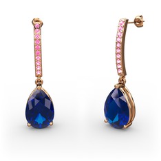 Merinda Damla Küpe - Lab safir ve pembe kuvars 18 ayar rose altın küpe #i46mlg