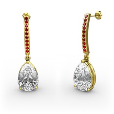 Merinda Damla Küpe - Beyaz zirkon ve garnet 18 ayar altın küpe #i8xhh1