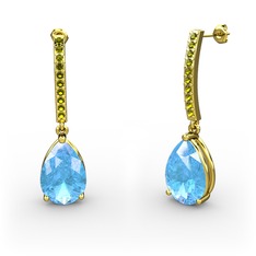 Merinda Damla Küpe - Akuamarin ve peridot 8 ayar altın küpe #ibtl34