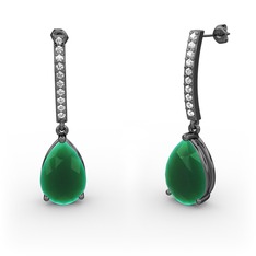 Merinda Damla Küpe - Kök zümrüt ve beyaz zirkon 925 ayar siyah rodyum kaplama gümüş küpe #isnjqp