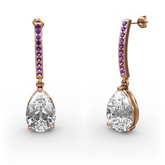 Merinda Damla Küpe - Beyaz zirkon ve ametist 14 ayar rose altın küpe #jctny1