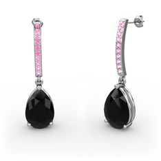 Merinda Damla Küpe - Siyah zirkon ve pembe kuvars 14 ayar beyaz altın küpe #jkd0ba