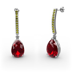Garnet ve peridot 8 ayar beyaz altın küpe